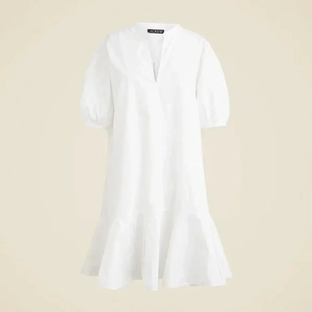 NWT!! J. CREW Delilah Dress Cotton Poplin Solid White Mini Ruffle Small‎ Tall ST